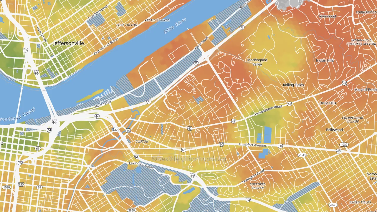 Bike Grade map of Clifton Heights, Louisville, KY