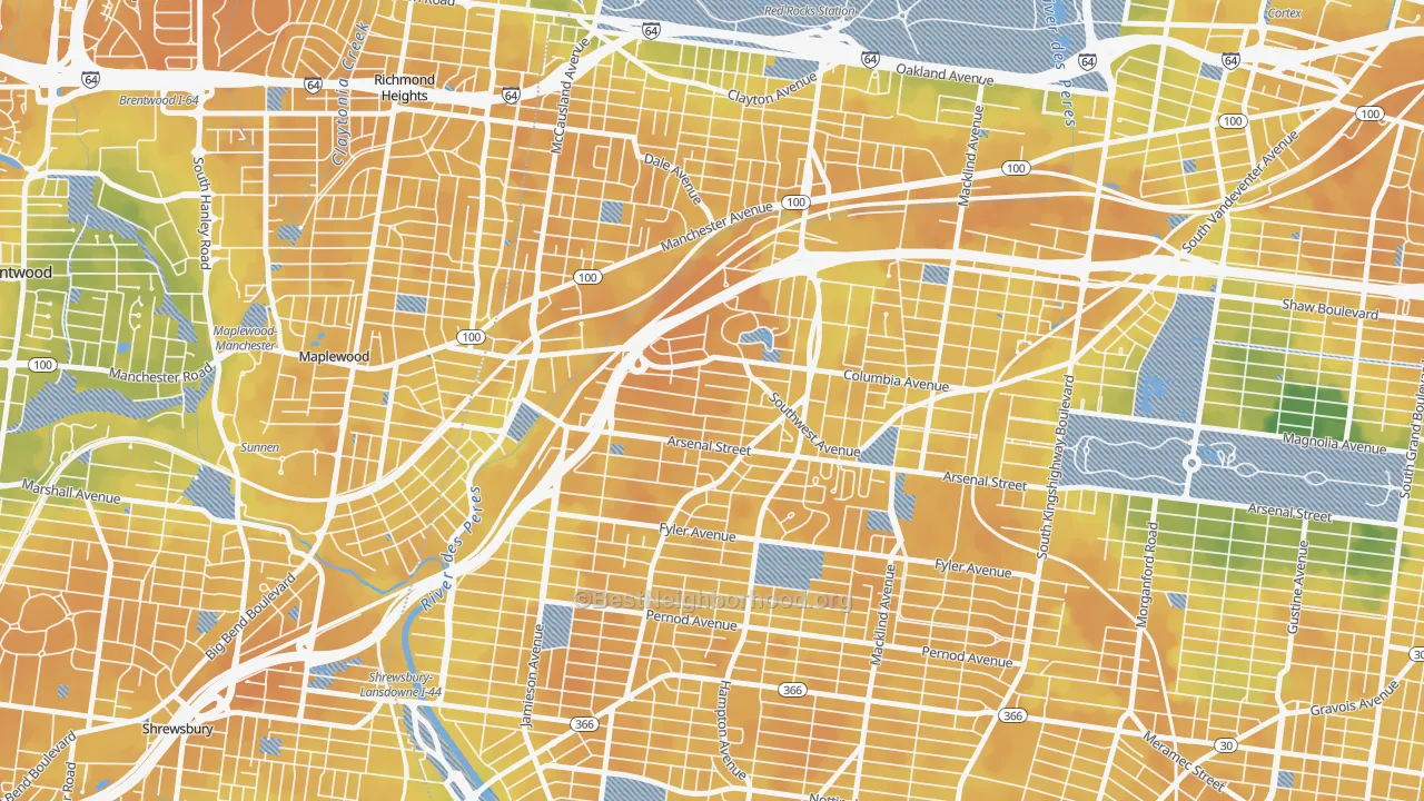 Bike Grade map of Clifton Heights, St. Louis, MO
