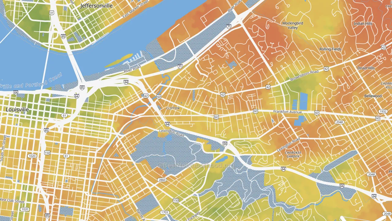Bike Grade map of Clifton, Louisville, KY