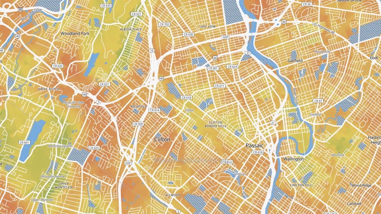 Bike Grade map of Clifton, NJ