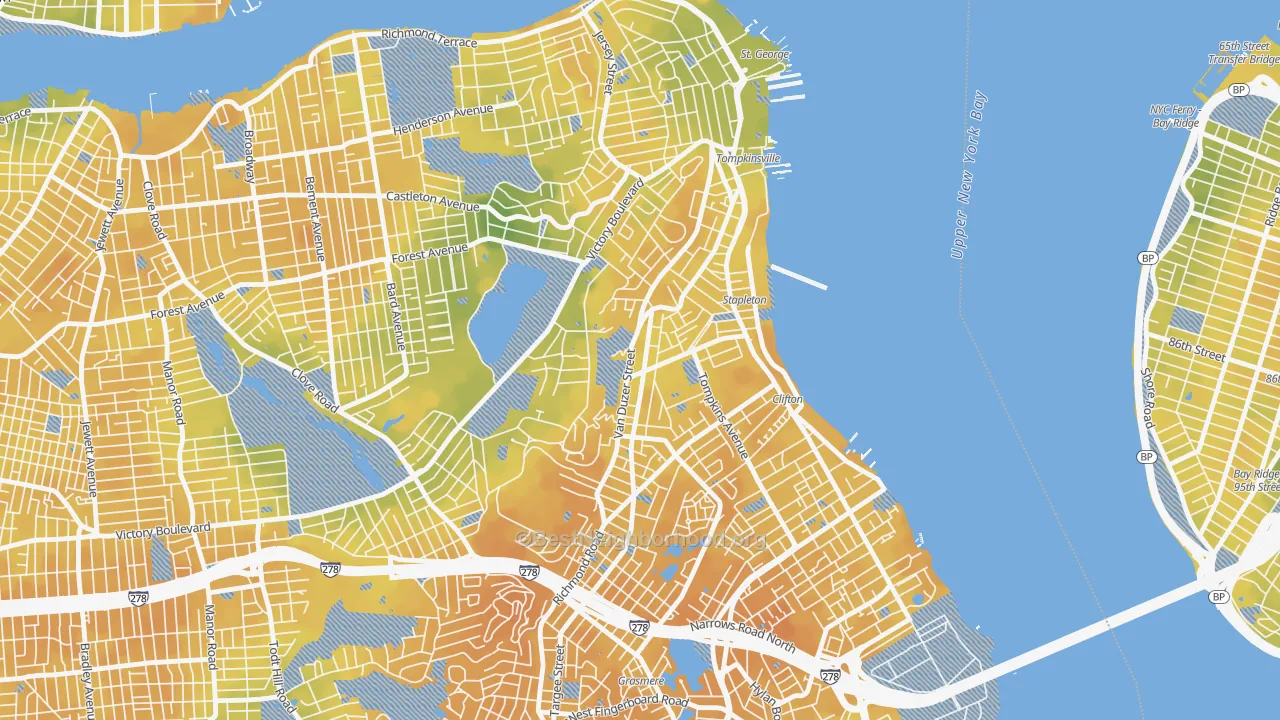 Bike Grade map of Clifton, Staten Island, NY