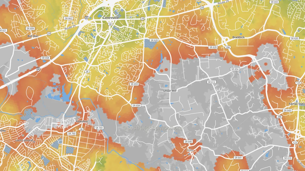 Bike Grade map of Clifton, VA