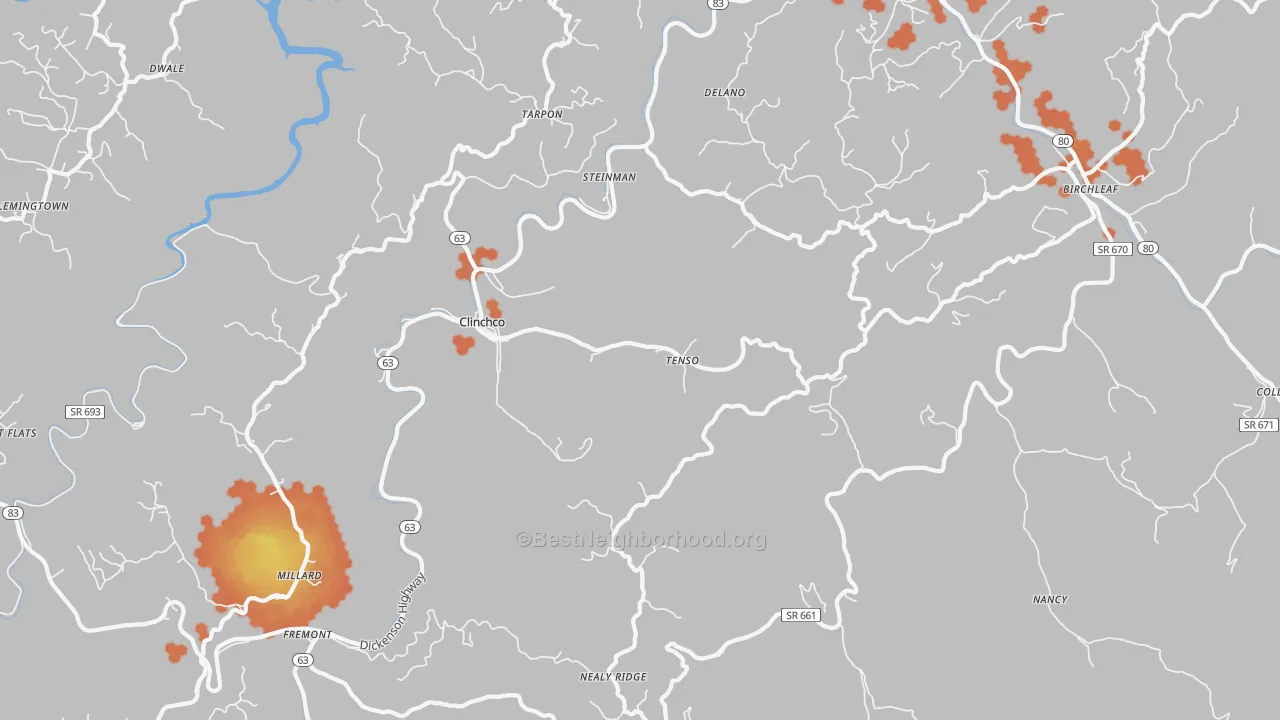 Bike Grade map of Clinchco, VA