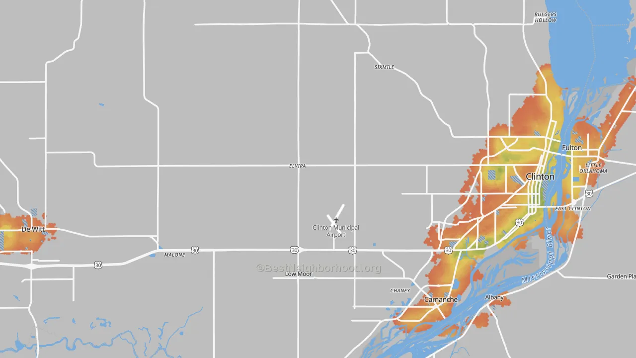 Bike Grade map of Clinton County, IA