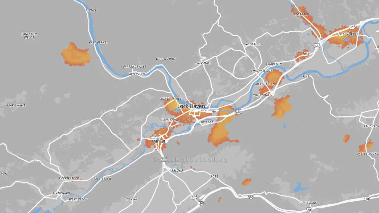 Bike Grade map of Clinton County, PA