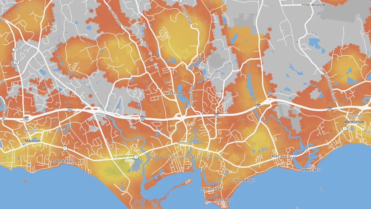 Bike Grade map of Clinton, CT
