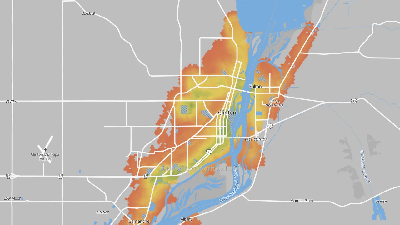 Bike Grade map of Clinton, IA