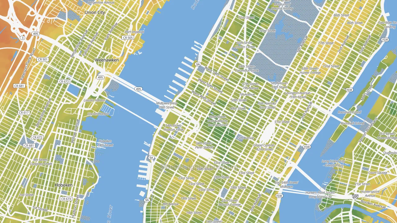 Bike Grade map of Clinton, Manhattan, NY