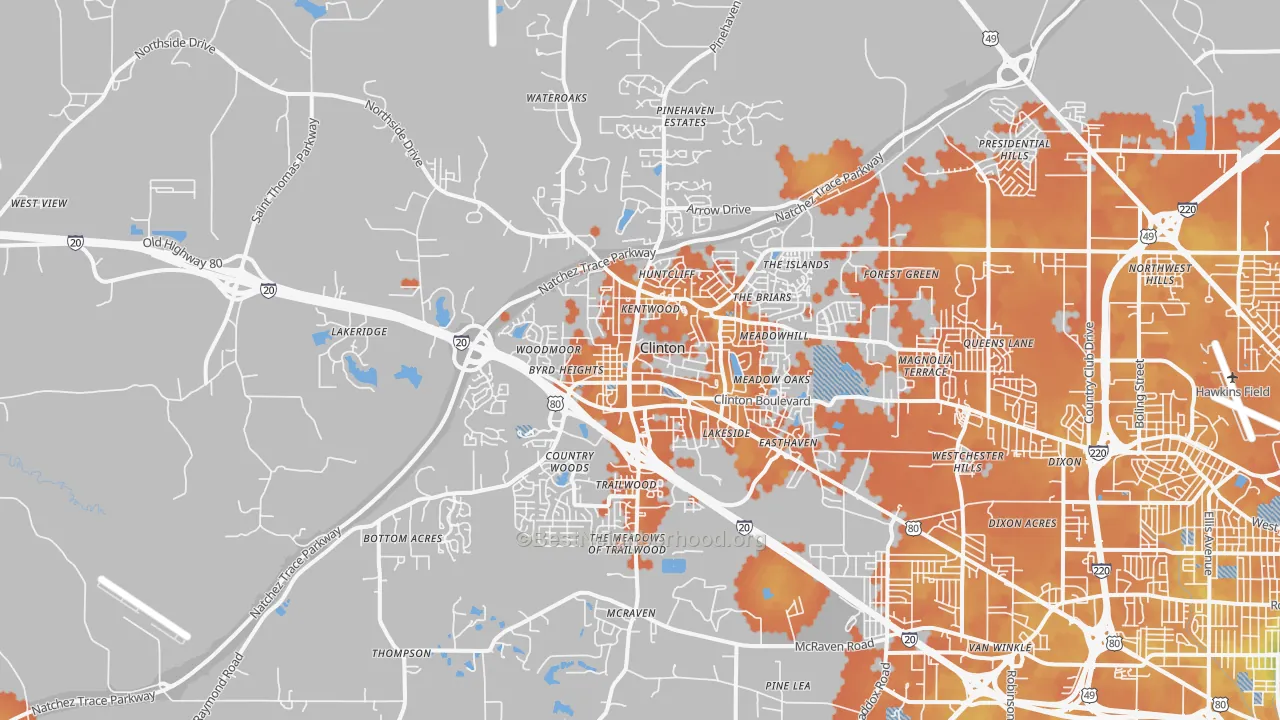 Bike Grade map of Clinton, MS