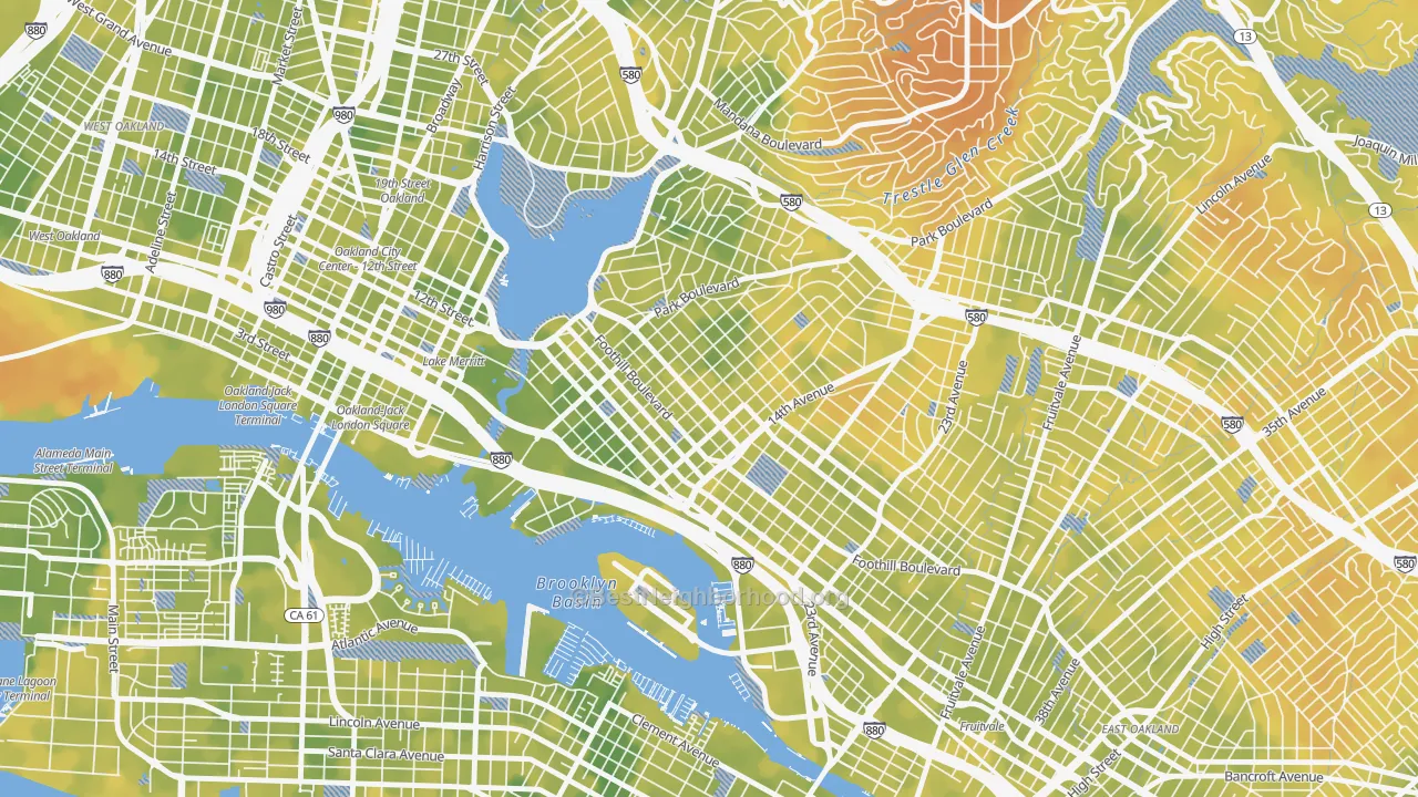 Bike Grade map of Clinton, Oakland, CA