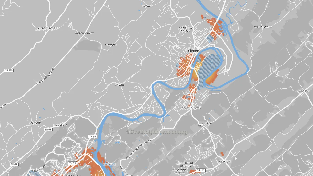 Bike Grade map of Clinton, TN