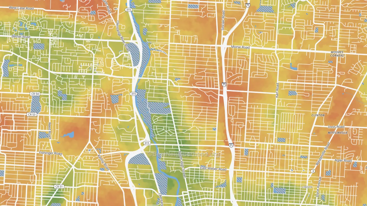 Bike Grade map of Clintonville, Columbus, OH