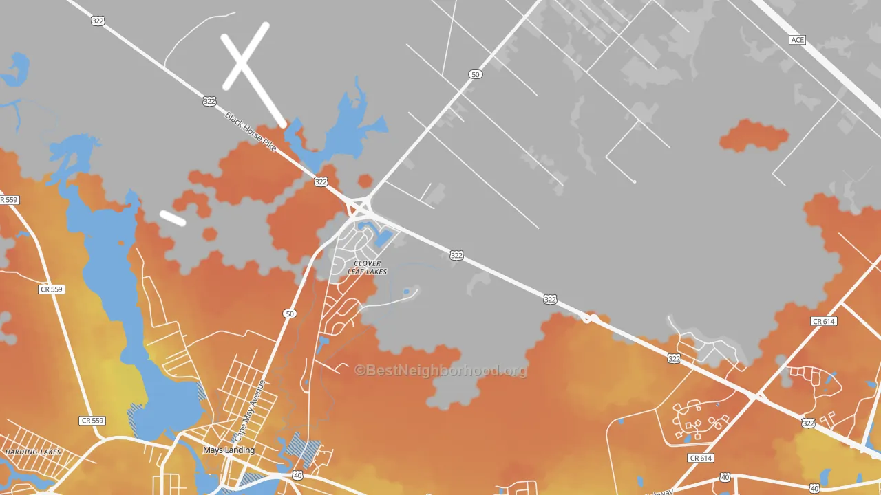 Bike Grade map of Clover Leaf Lakes, NJ