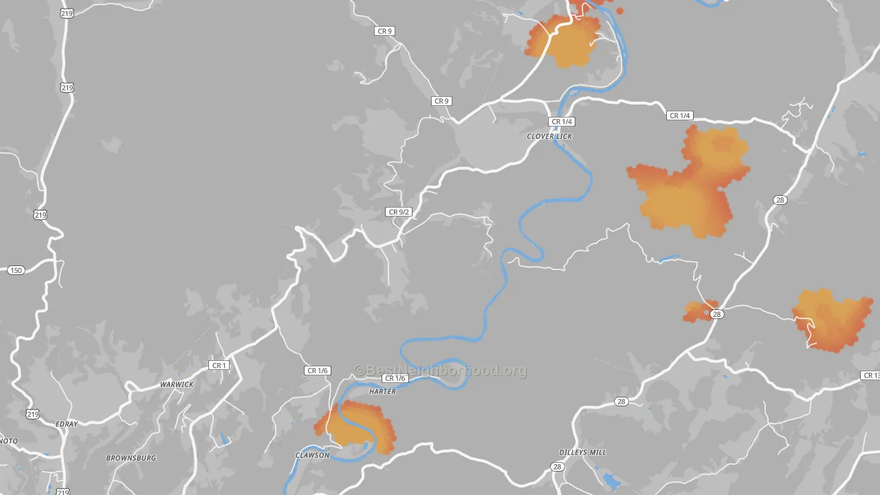 Bike Grade map of Clover Lick, WV