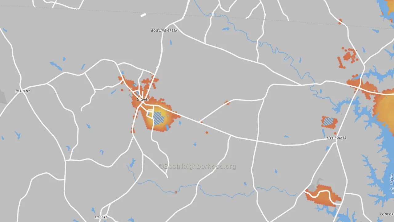 Bike Grade map of Clover, SC