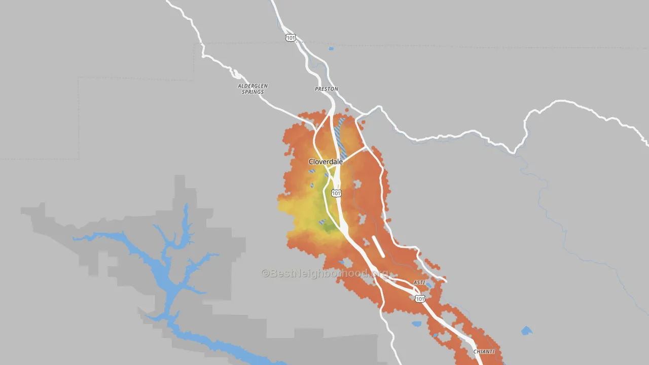 Bike Grade map of Cloverdale, CA
