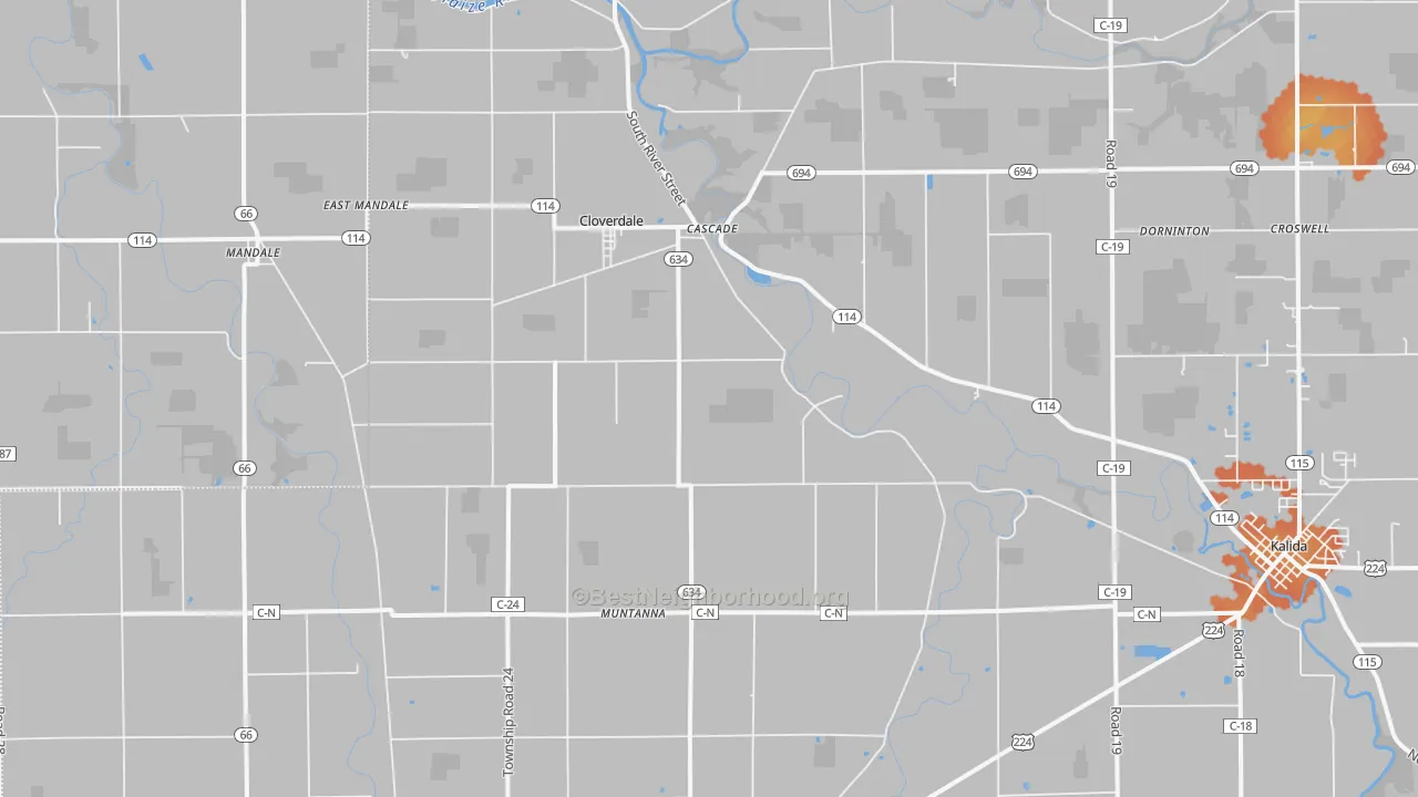 Bike Grade map of Cloverdale, OH