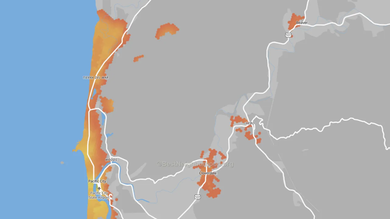Bike Grade map of Cloverdale, OR