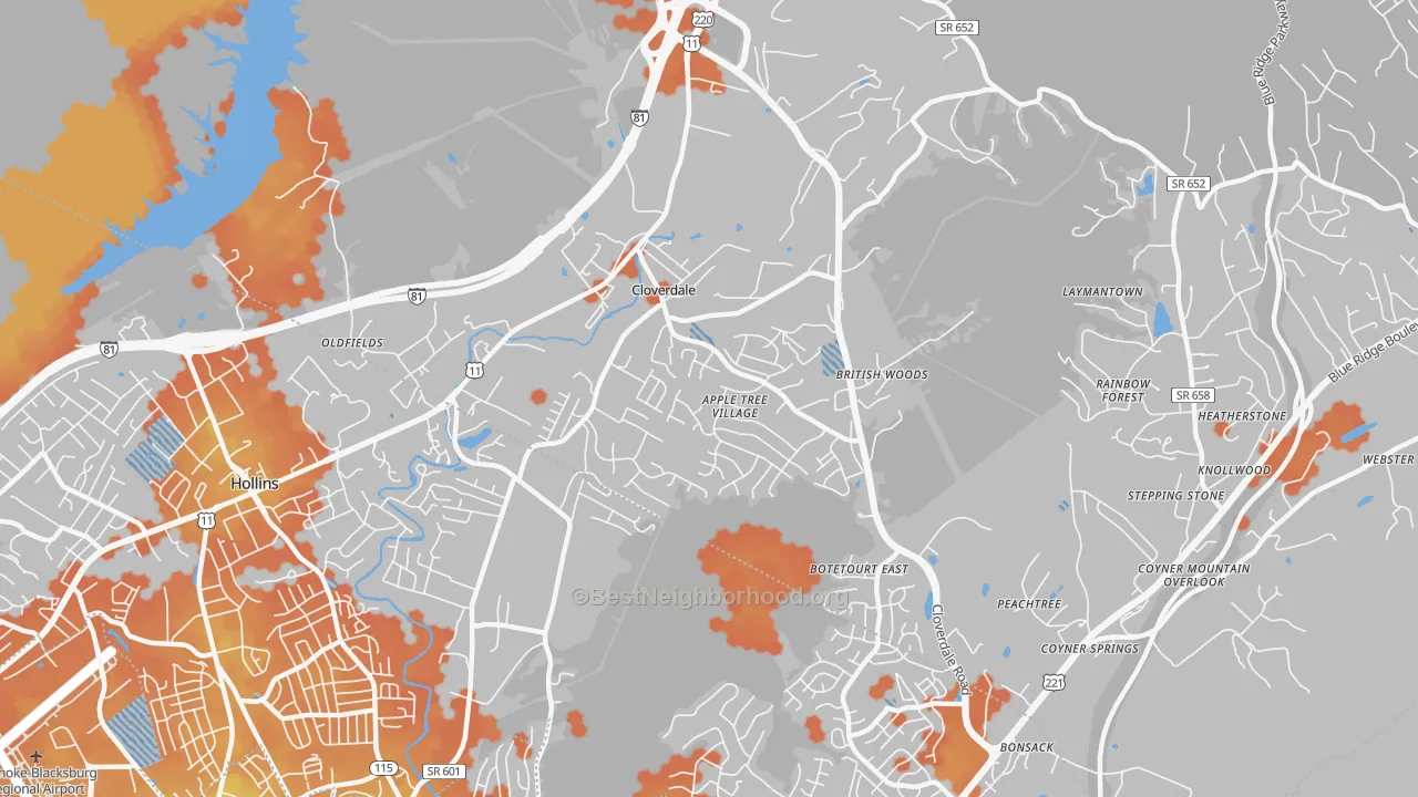 Bike Grade map of Cloverdale, VA