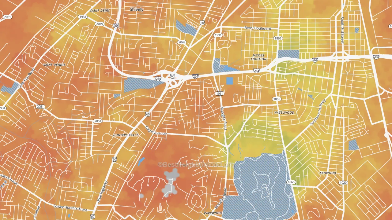 Bike Grade map of Cloverleaf, Louisville, KY