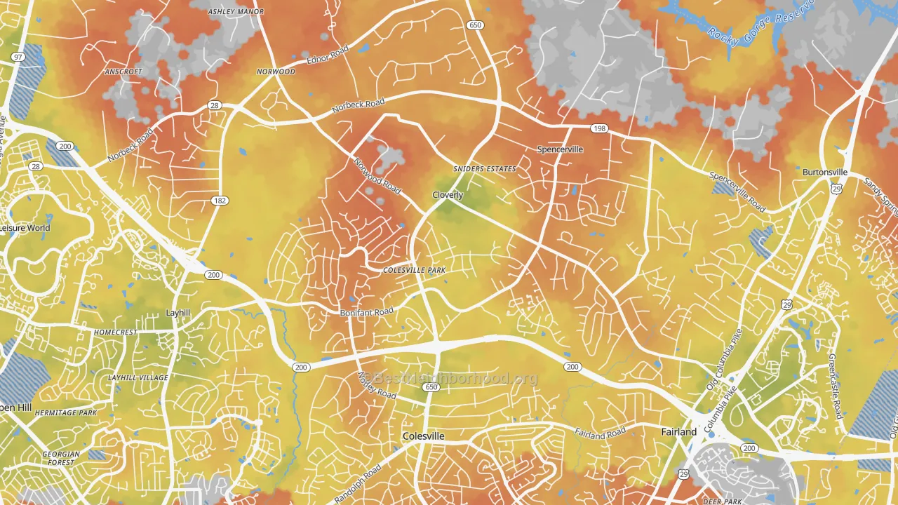 Bike Grade map of Cloverly, MD