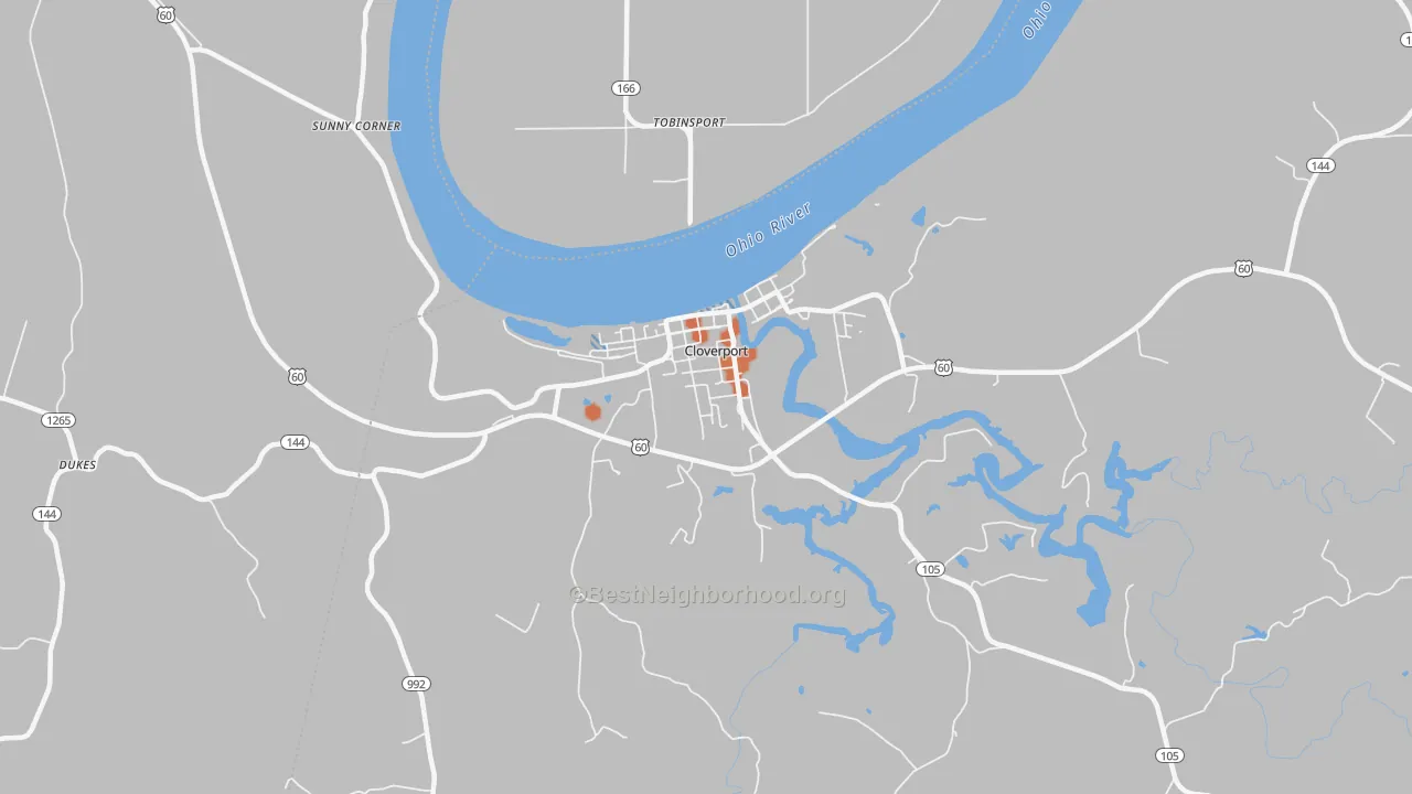 Bike Grade map of Cloverport, KY