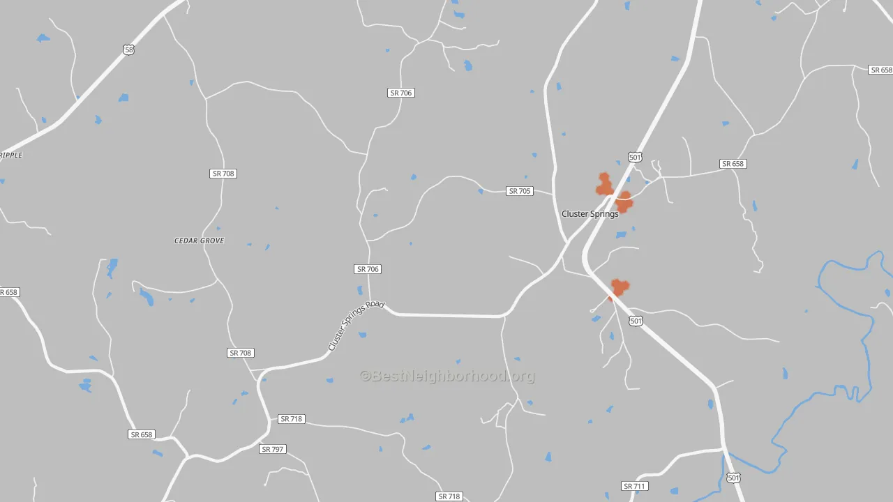 Bike Grade map of Cluster Springs, VA