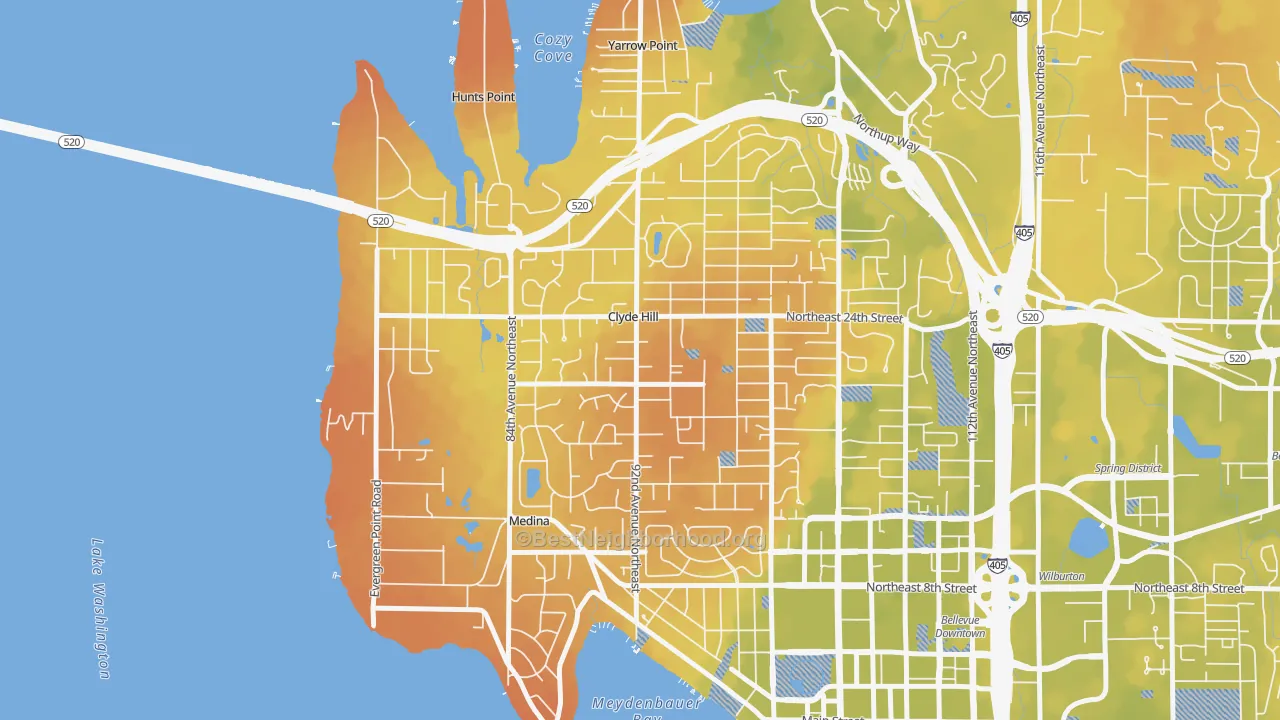 Bike Grade map of Clyde Hill, WA