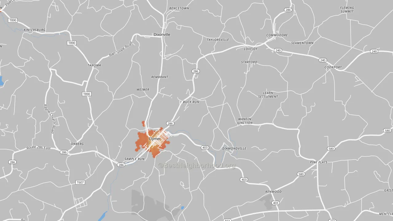 Bike Grade map of Clymer, PA