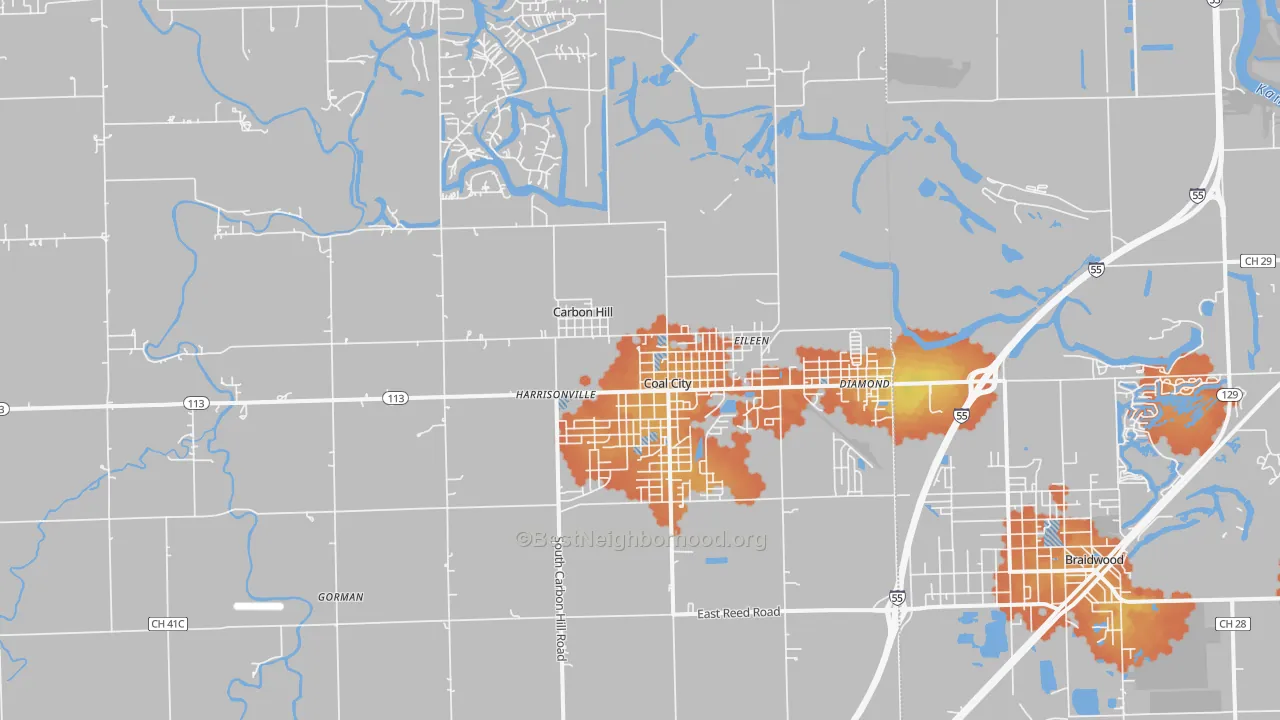 Bike Grade map of Coal City, IL