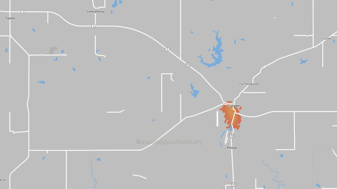 Bike Grade map of Coal County, OK