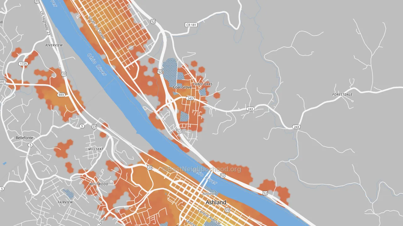 Bike Grade map of Coal Grove, OH