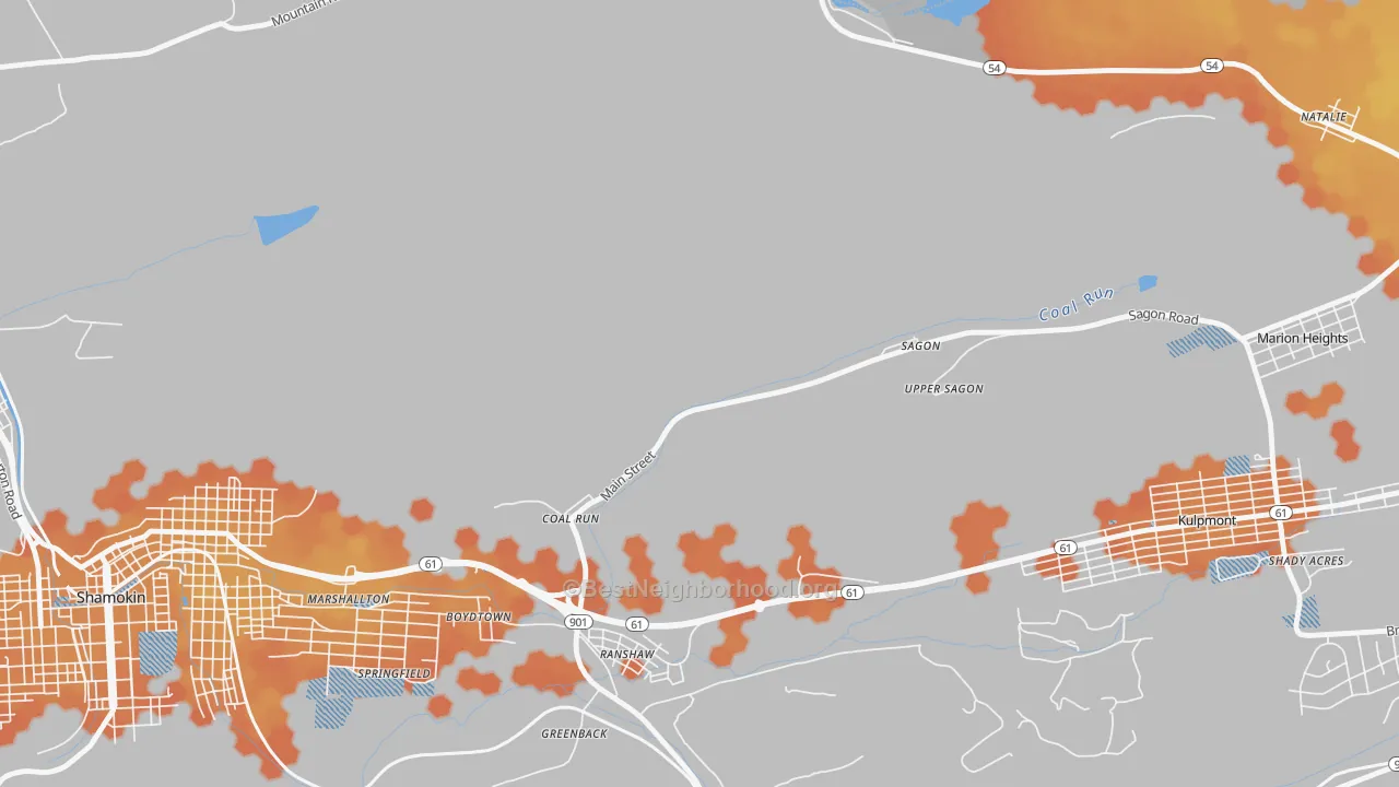 Bike Grade map of Coal Run, PA