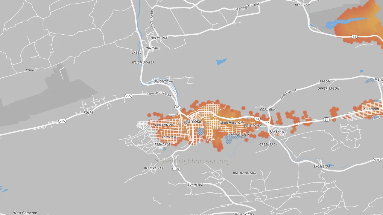 Bike Grade map of Coal Township, PA