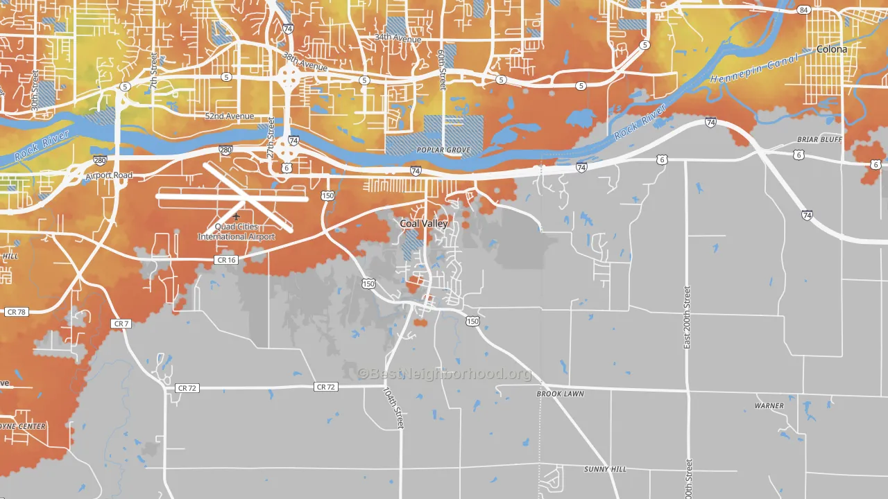 Bike Grade map of Coal Valley, IL