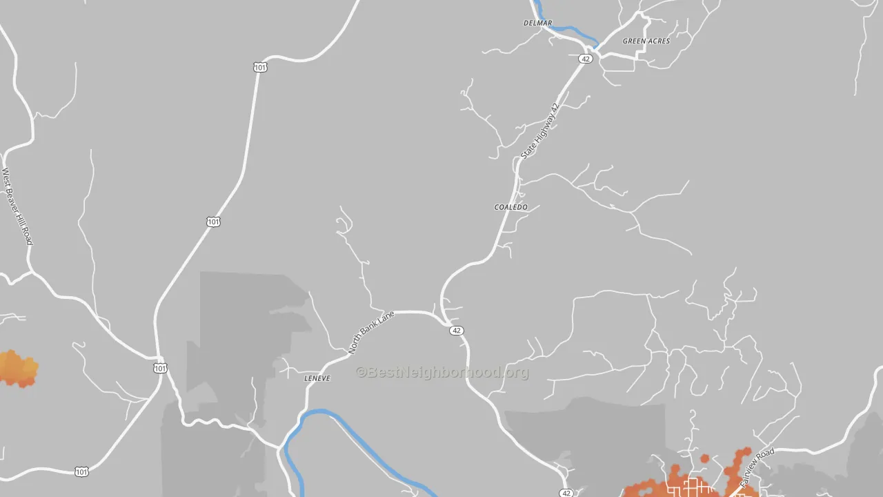 Bike Grade map of Coaledo, OR