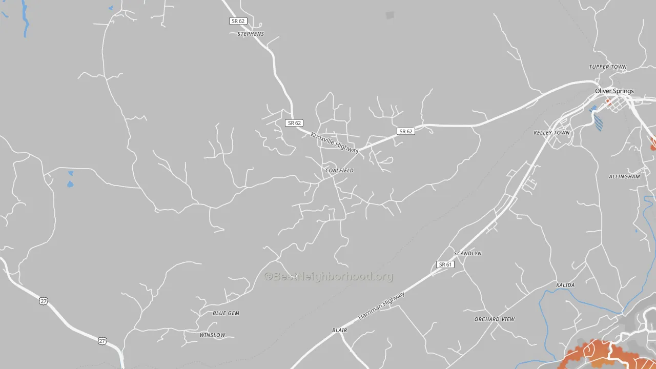 Bike Grade map of Coalfield, TN