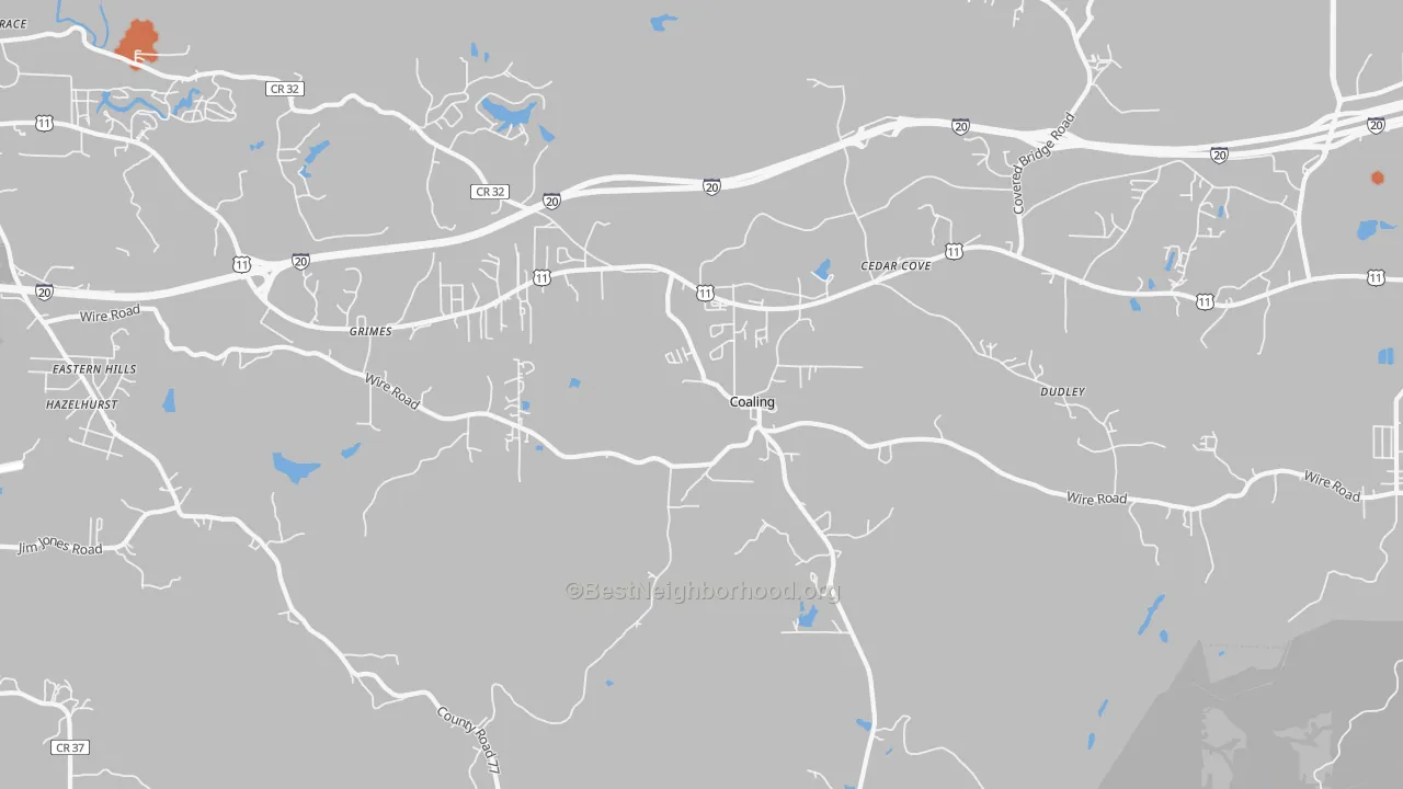 Bike Grade map of Coaling, AL