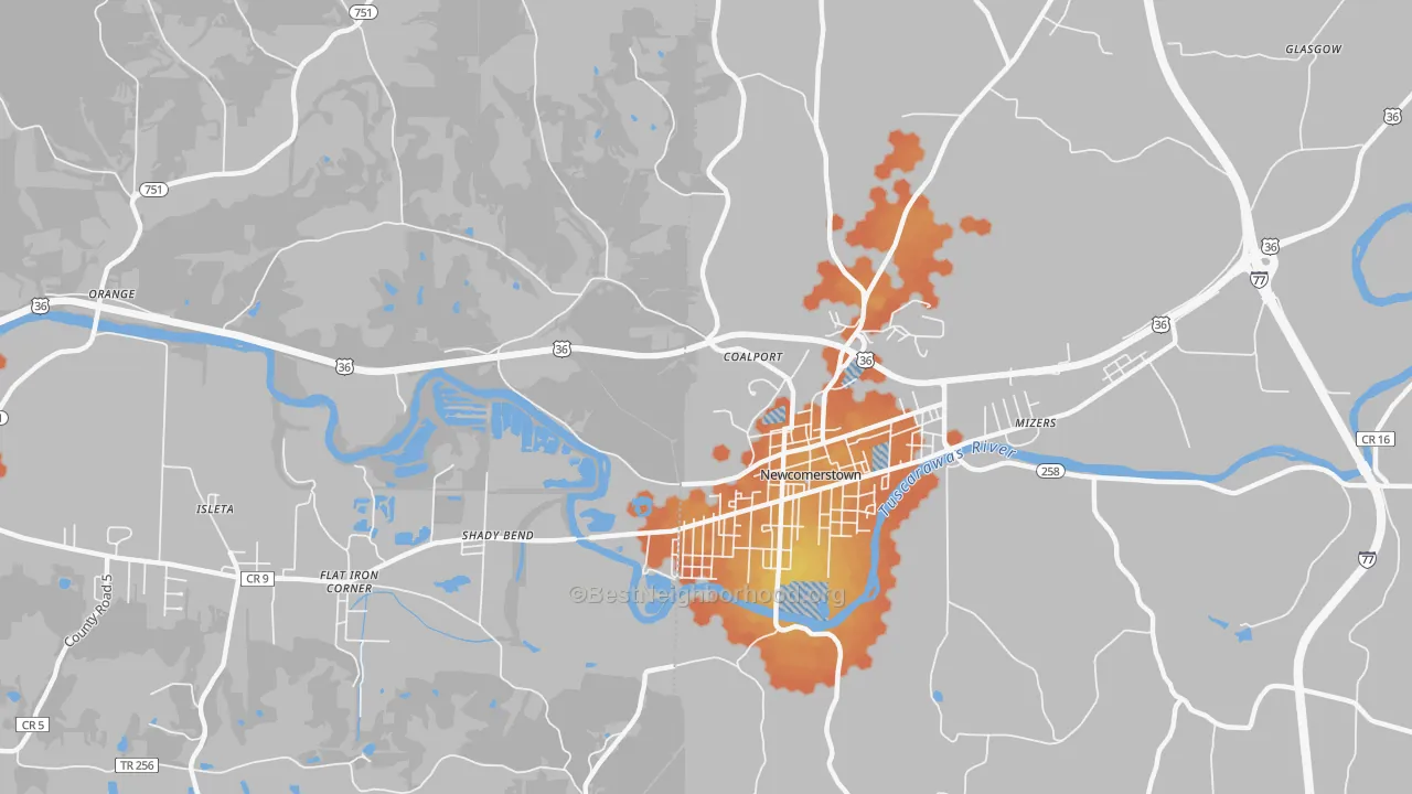 Bike Grade map of Coalport, OH