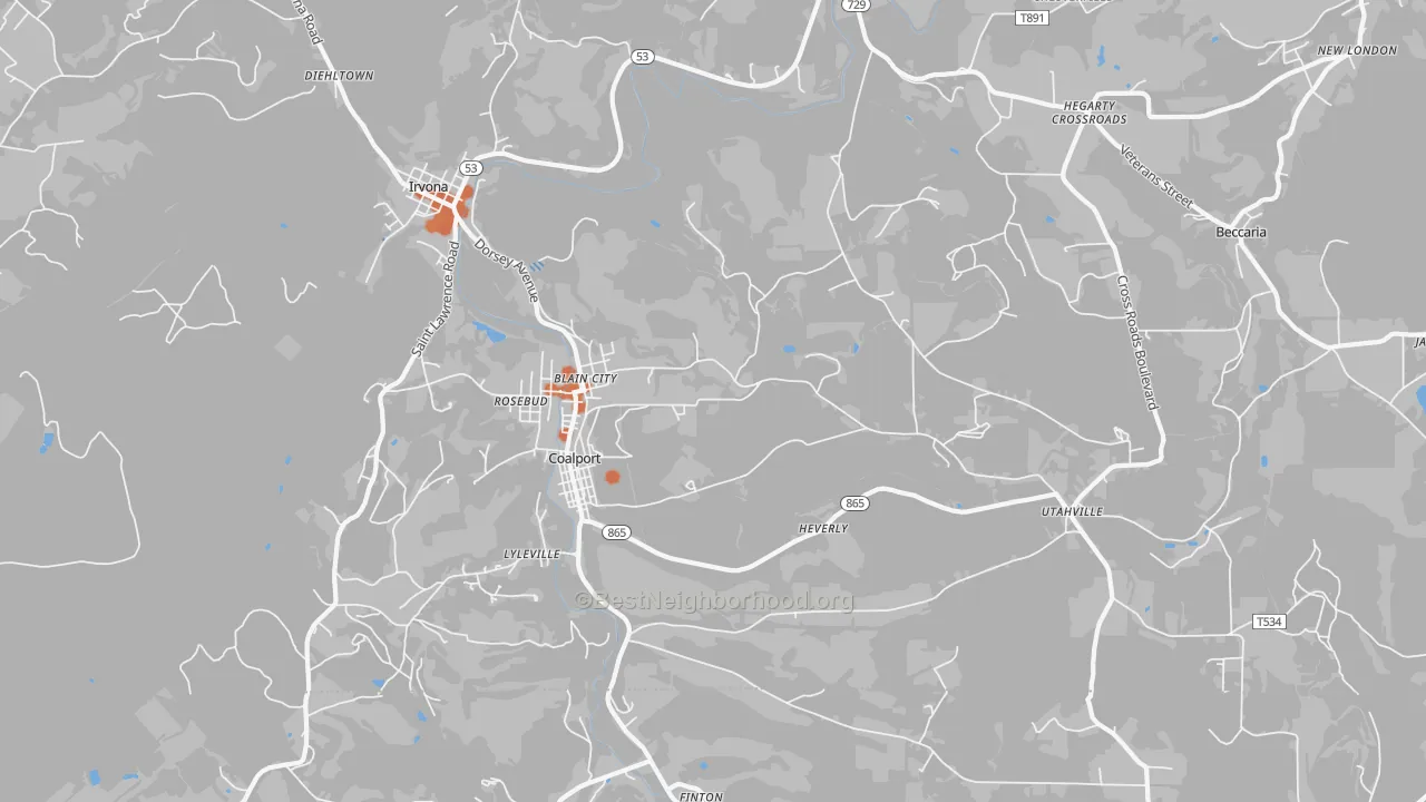 Bike Grade map of Coalport, PA