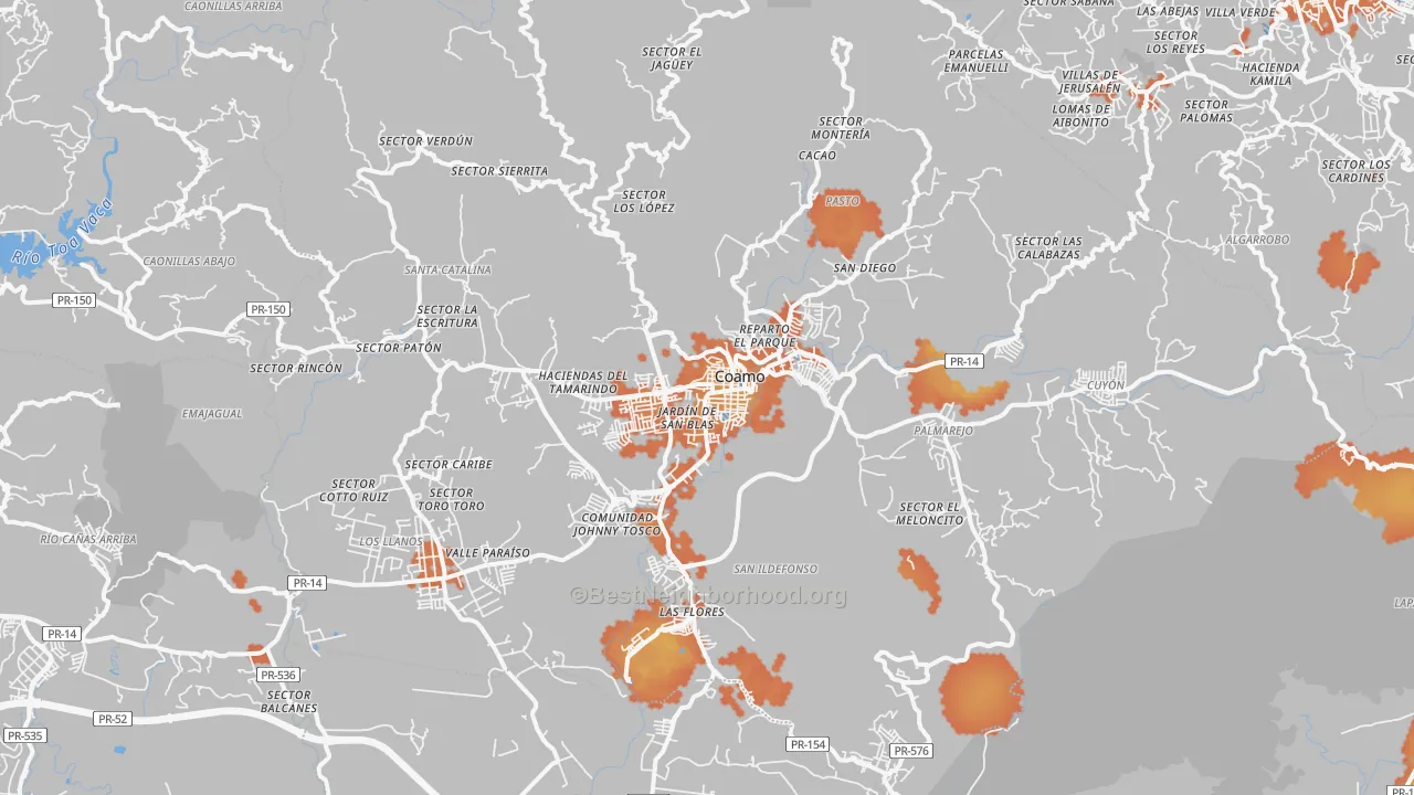 Bike Grade map of Coamo Municipio, PR