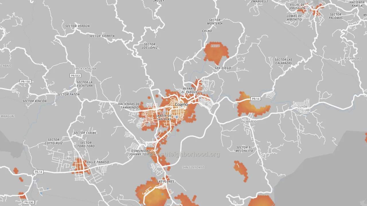 Bike Grade map of Coamo, PR
