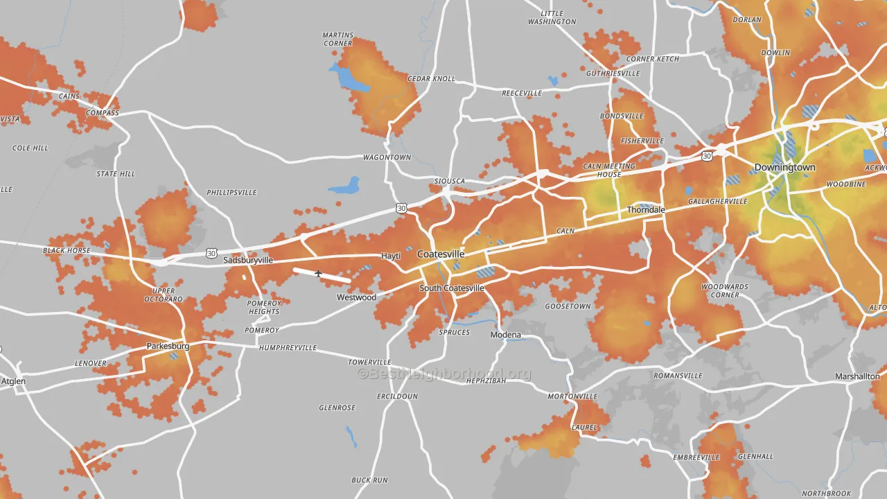 Bike Grade map of Coatesville, PA