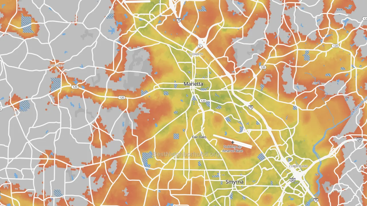 Bike Grade map of Cobb County, GA