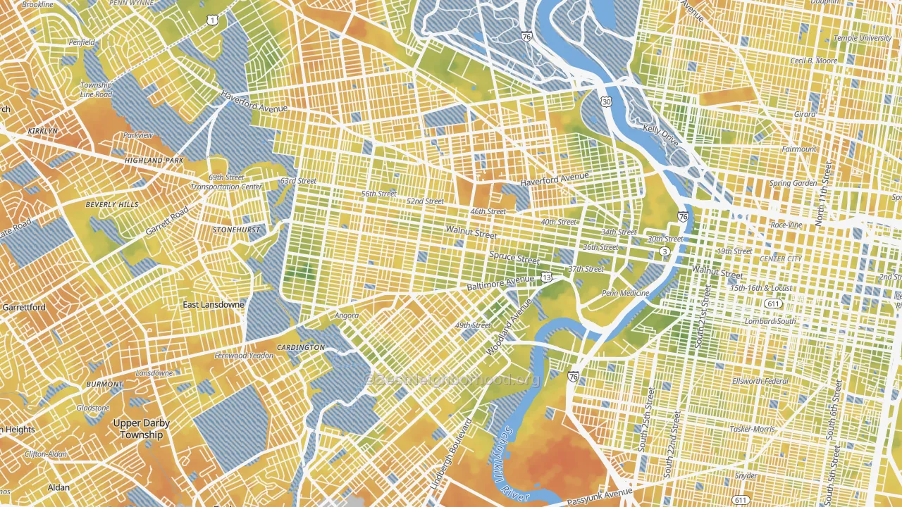 Bike Grade map of Cobbs Creek, Philadelphia, PA