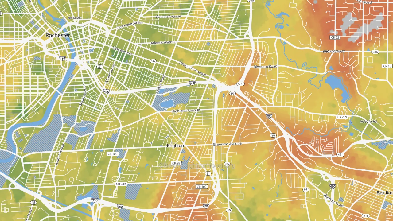 Bike Grade map of Cobbs Hill, Rochester, NY