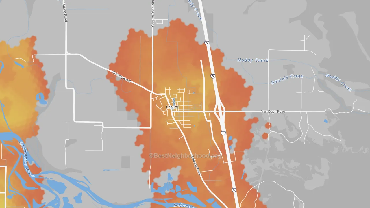 Bike Grade map of Coburg, OR
