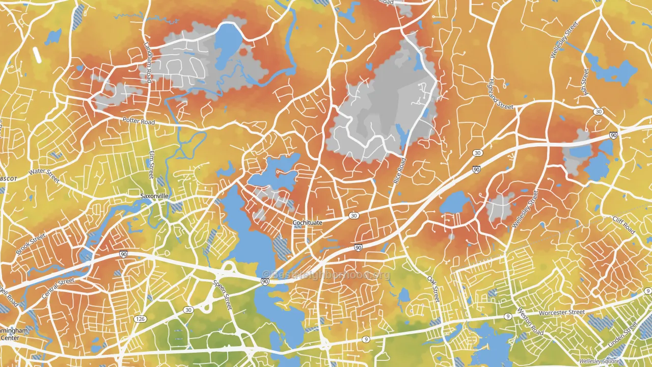Bike Grade map of Cochituate, MA