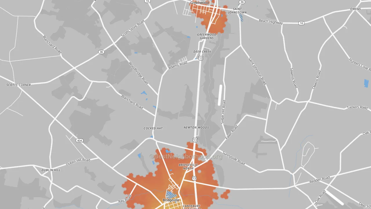 Bike Grade map of Cocked Hat, DE