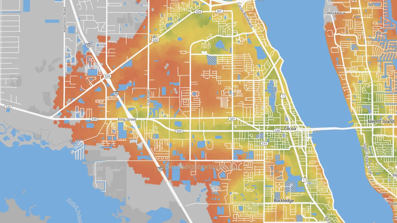 Bike Grade map of Cocoa West, FL